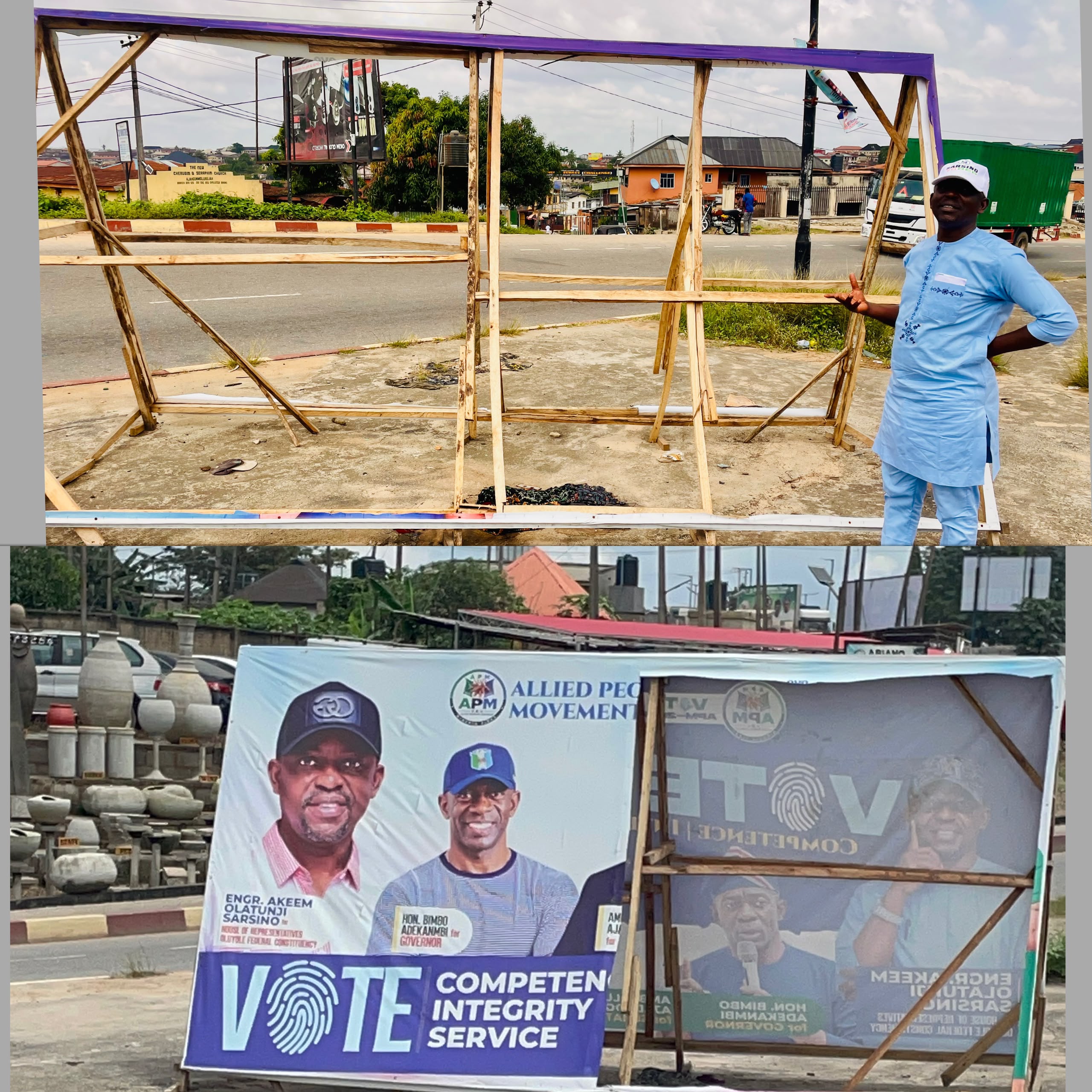 Oluyole APM Reps Candidate, Olatunji raises the alarm, accuses Sadipe’s supporters, APC of Billboard Vandalism